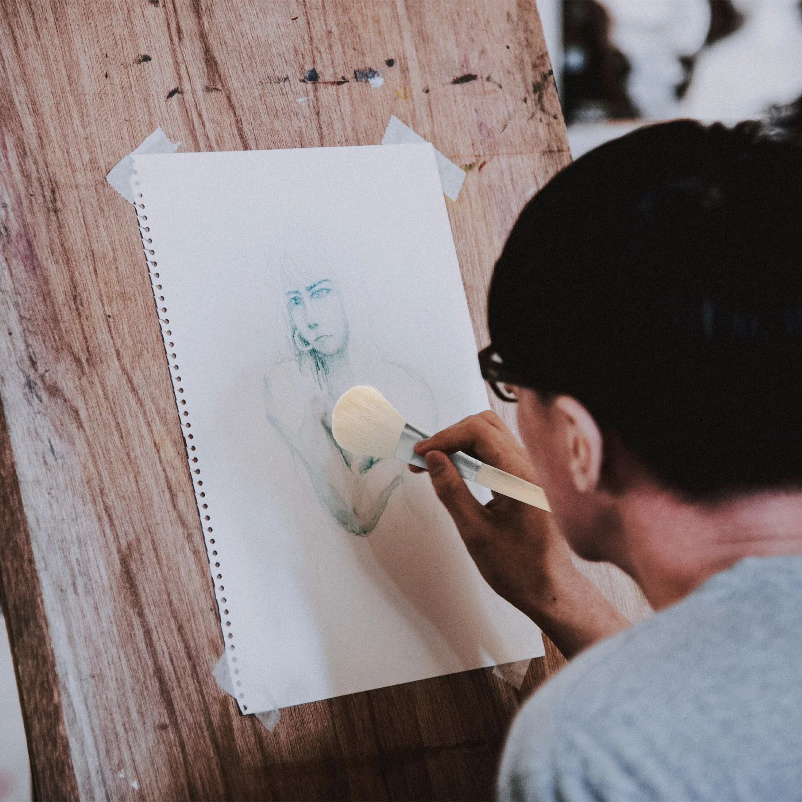 2 Buah Kuas Cat Wol untuk Alat Lukis Seni Detail Perak dan Emas Kuas Stippling Kuas Kerajinan Cat Air Minyak Akrilik