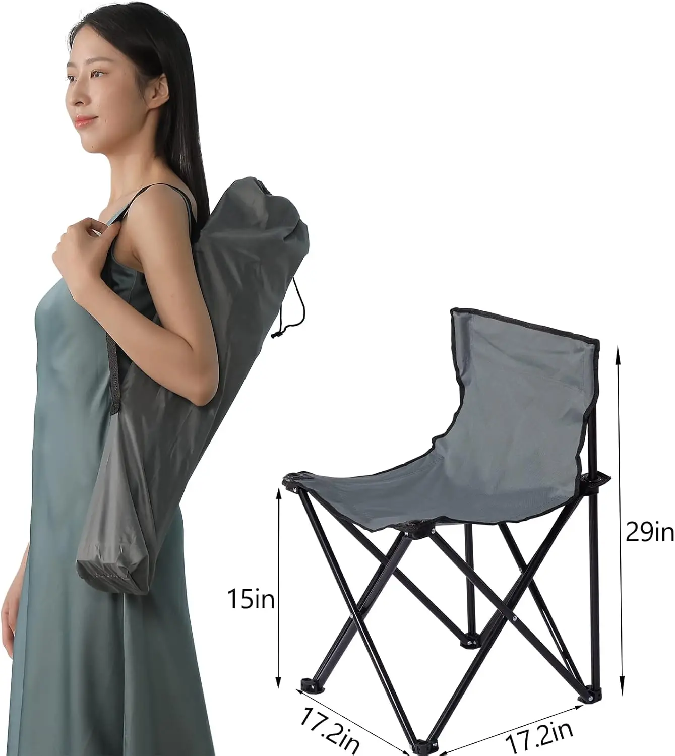 Portable Fast Folding Chair, Ideal for Sauna, Fishing, Lightweight Compact Backpack Chairs, Grey