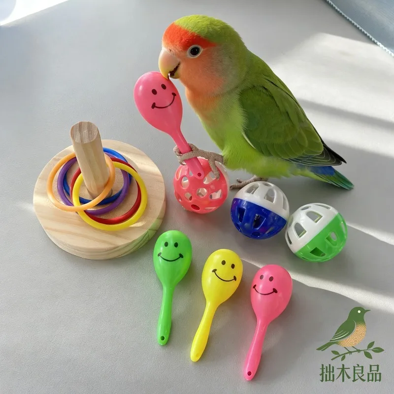 Parrot Chew Toy Ball Ring Toss Training Props Bell Sand Hammer Budgie Cockatiel Lovebird Entertainment Anti Depression Boredom