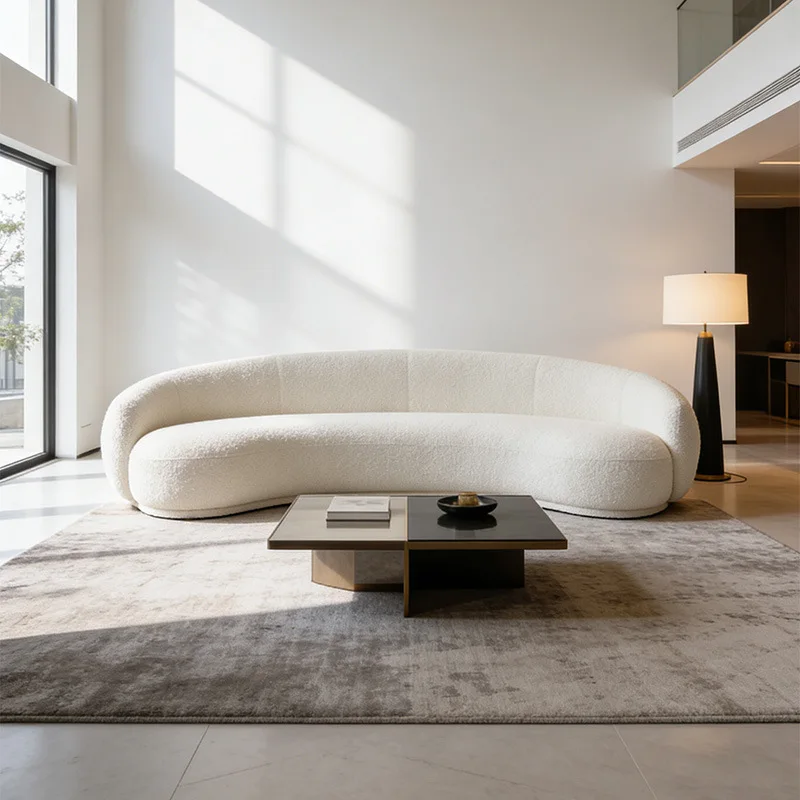%Cream Style Fabric One Seat Sofa Modern Simple Arc-shaped Design Small Apartment Living Room Corduroy Cover High-Density Sponge