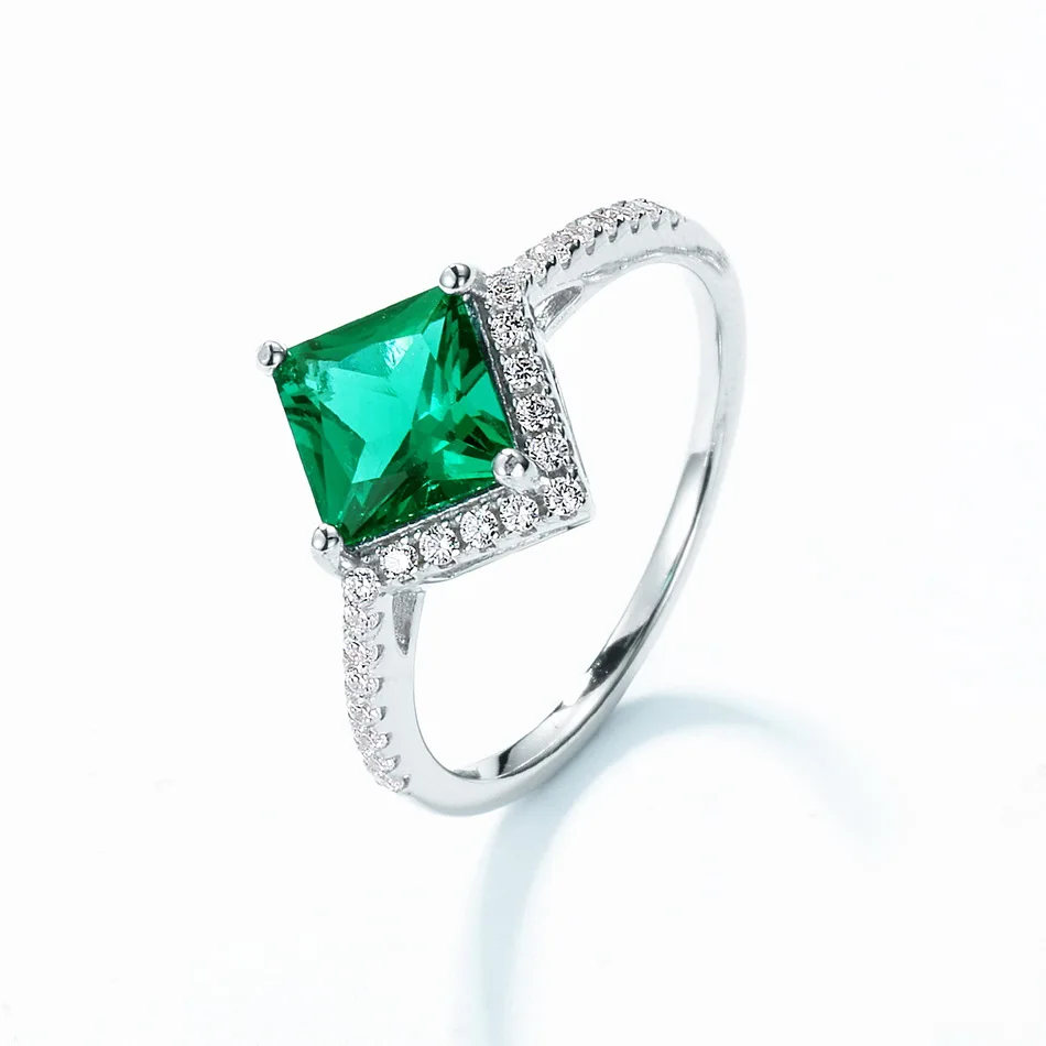 ALLNOEL Solid 925 Silver Rings For Women Princess Cut 6*6mm Lab Created Emerald Birthday Gifts Wholesale Jewelry May Birthstone