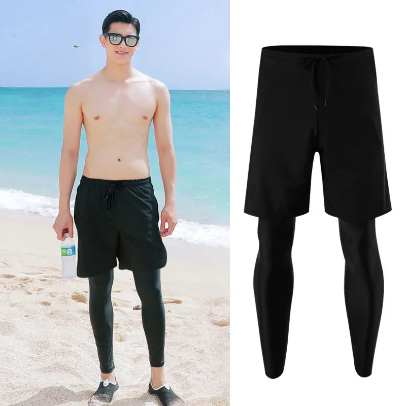 Bañador con mallas para hombre, pantalones cortos, protección solar UV