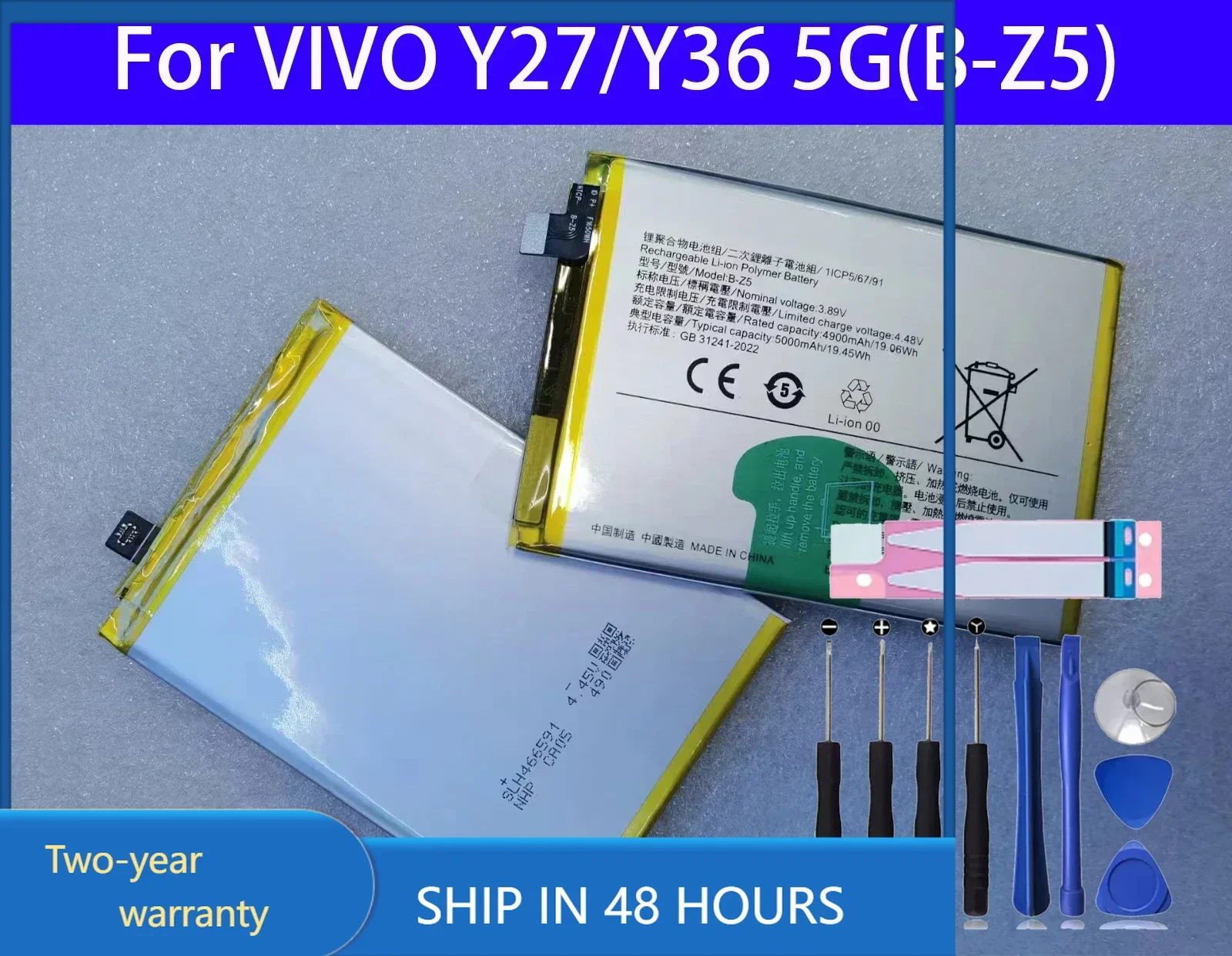 

100% Original New Replacement Battery B-Z5 For VIVO Y27/Y36 5G Phone Battery+Tools