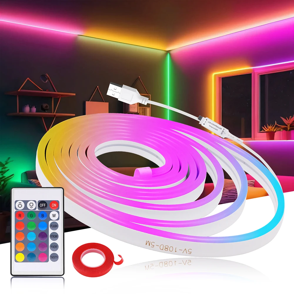 5V RGB neon lights with Bluetooth intelligent control 24 key remote control bedroom e-sports room atmosphere decoration lights