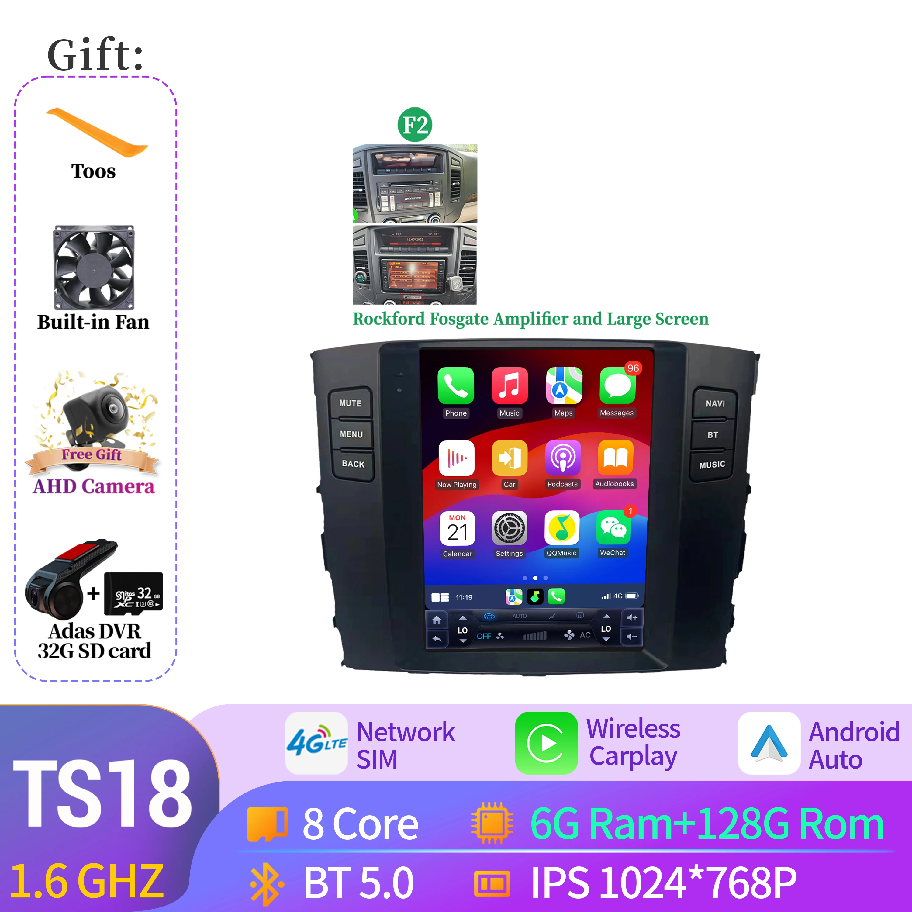 9.7 "Voor Mitsubishi Pajero 4 V80 V90 2006-2014 Autoradio Navigatie Voor Auto Multimedia Speler Navigatie Android 14 QLED Scherm