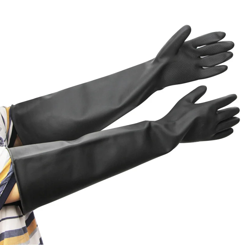 Long Kitchen Clean Tools Waterproof For Washing Acid and Alkali Resistant Black Industrial Rubber Gloves