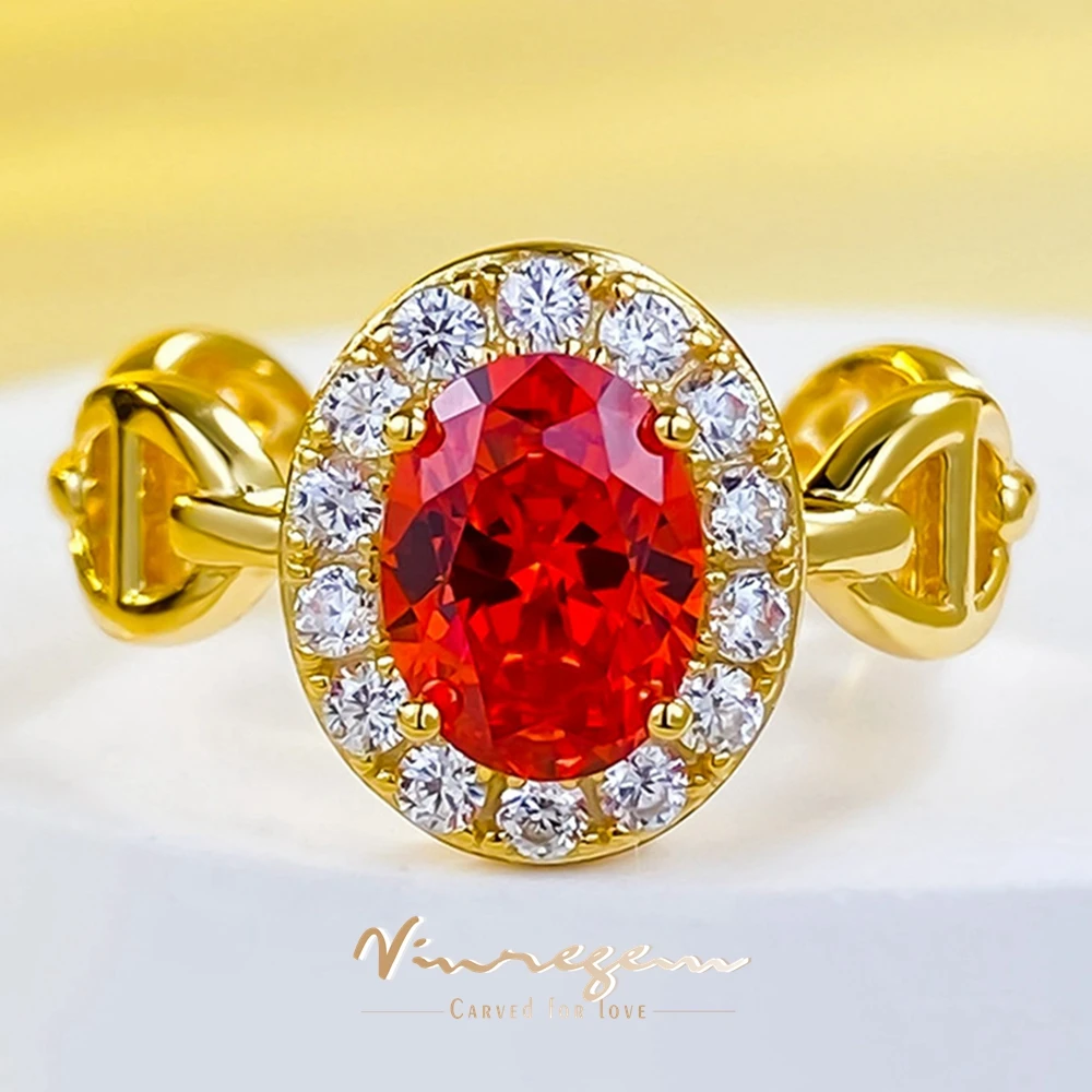 

Vinregem Oval Cut 6*8MM Ruby Gemstone 18K Gold Plated 925 Sterling Silver Fine Vintage Ring for Women Engagement Jewelry Gifts