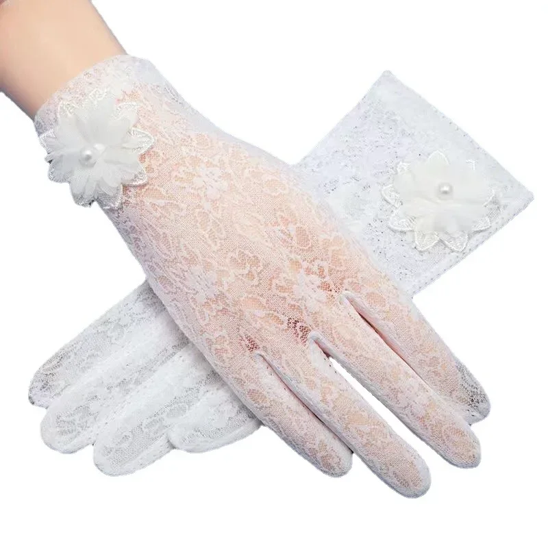 Женские летние ультратонкие противоскользящие короткие солнцезащитные кружевные перчатки для вождения и езды на велосипеде с сенсорным экраном, многофункциональные
