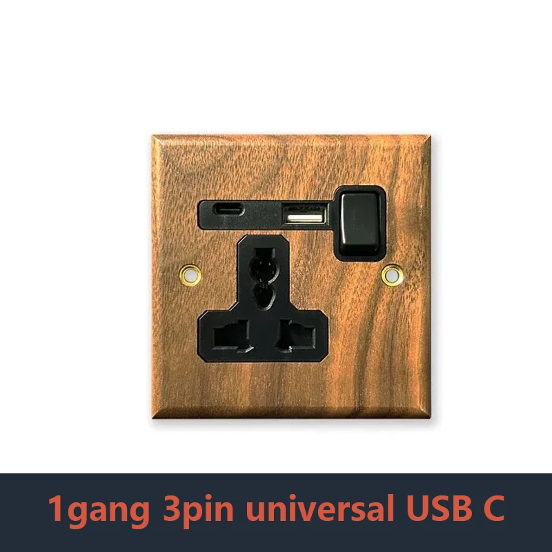 Retro UK 13a Wand 2gang2way Lichtsc halter, antike Villa High Power USB C schnell aufladbare Massivholz steckdose, Home Speed Dimm platte