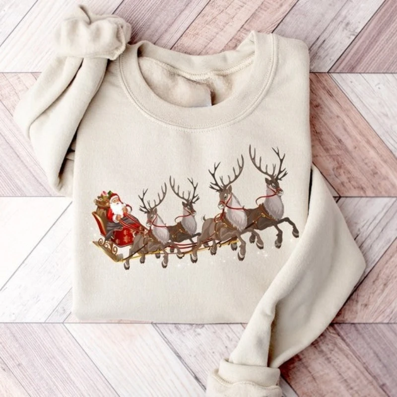 Christmas Reindeer Sweatshirt Reindeer Sweater Santa's Reindeer Sleigh Hoodies Christmas Family Matching Pajama Matching Top