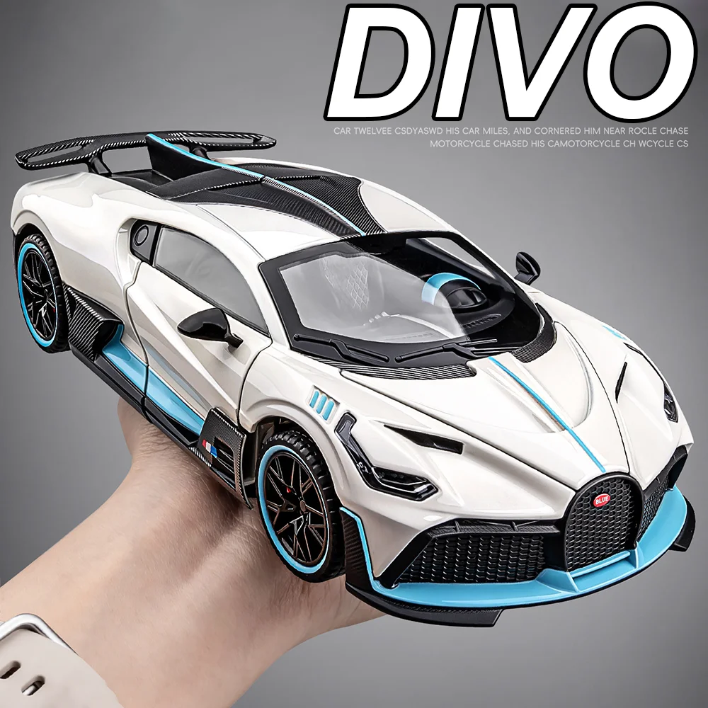 1:24 Divo Chiron Alloy Sports Car Diecast Model Toys Doors Opened Sound Light Pull Back Miniature Toy Christmas Gift for Friends