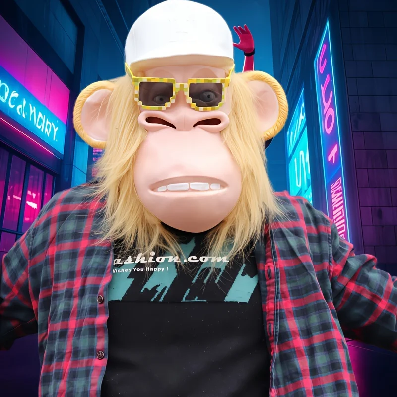 

Cool gorilla paired with fashionable glasses, washable latex full face mask suitable for Halloween parties, perfect holiday gift