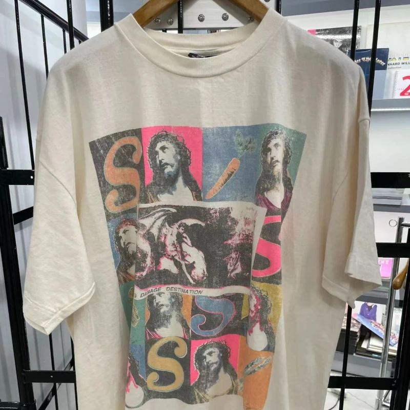 

Summer Color Do Old Tshirts Vintage Graffiti Letters Jesus Portrait Print SAIN Short Sleeve Top Tee