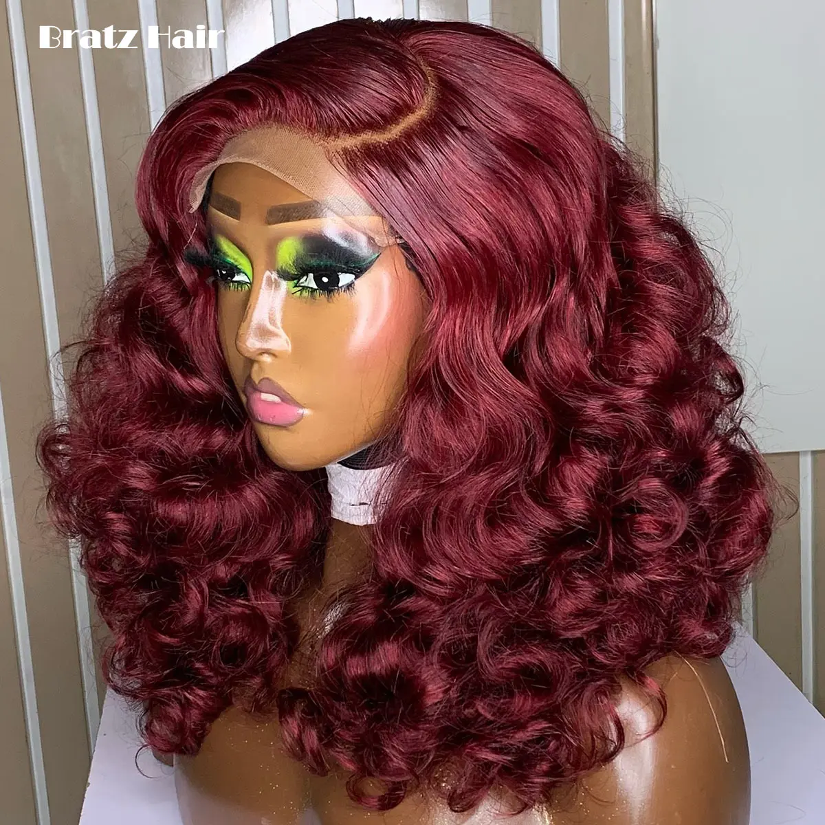 

Luxury Super Double Dranw 5by5 Closure Bounce Curly Wig Human Hair 13x6 13x4 HD Lace Front Loose Body Wave Wig Wine Color Wigs