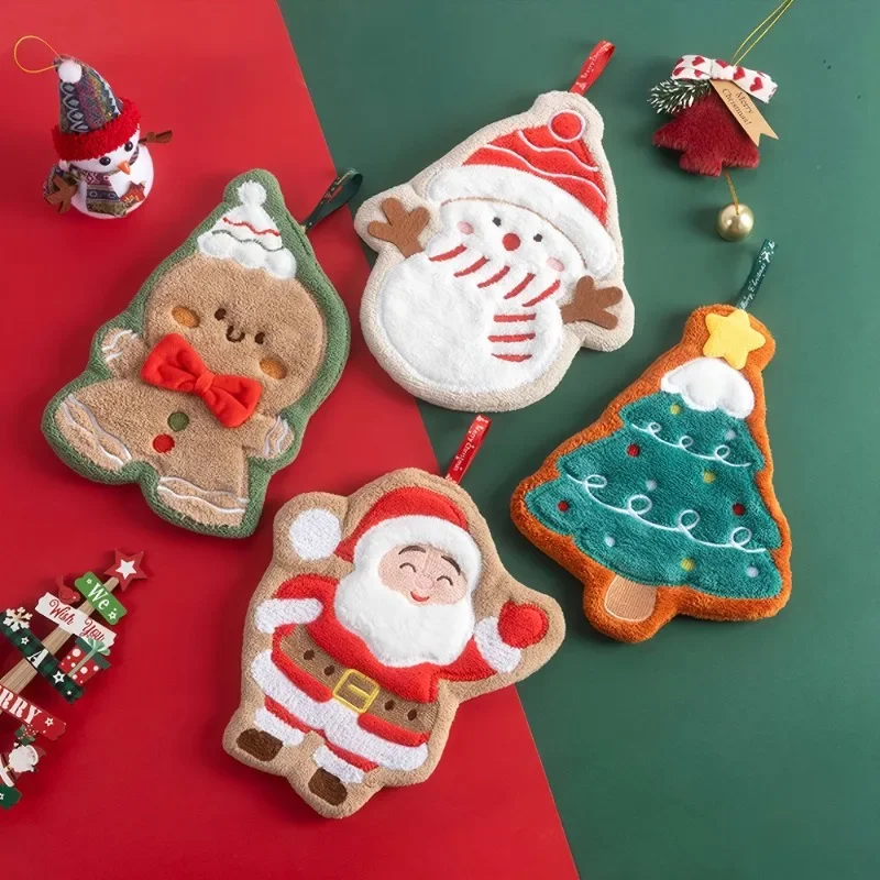 2025 Christmas Bathroom Fingertip Towel Coral Material Super Absorbent Fingertip Hanging Towel for Bathroom Kitchen Dining Room