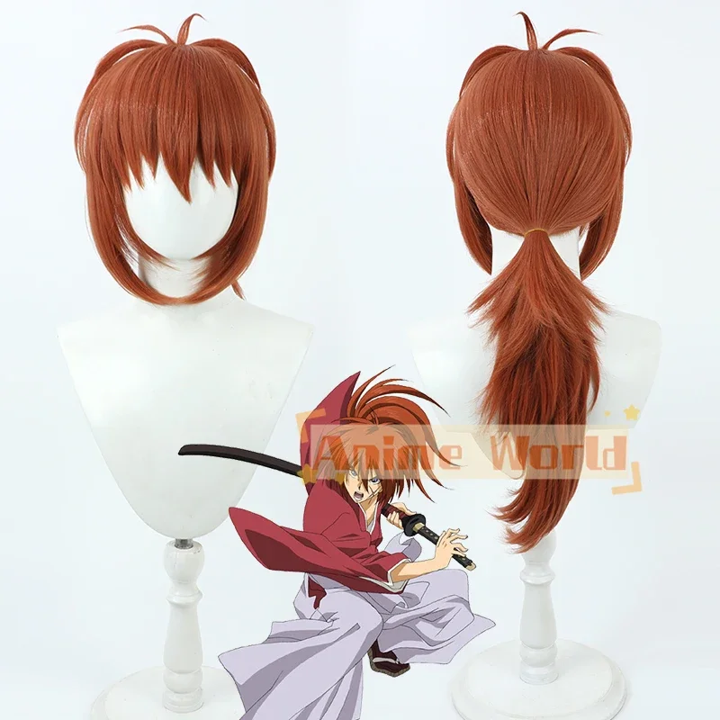 2 tipos de peluca de cosplay Rurouni Kenshin Himura Kenshin, pelo sintético resistente al calor, para Halloween, carnaval, fiesta de juegos de rol + gorro para peluca