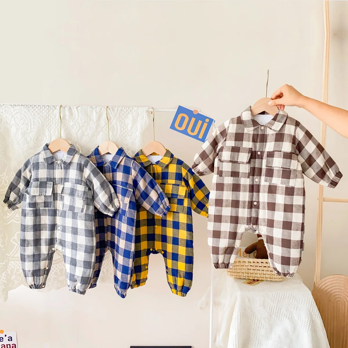 Sanlutoz Casual Warm Winter Long Sleeve Baby Boys Rompers Plaid Infants Jumpsuits Clothing Fashion