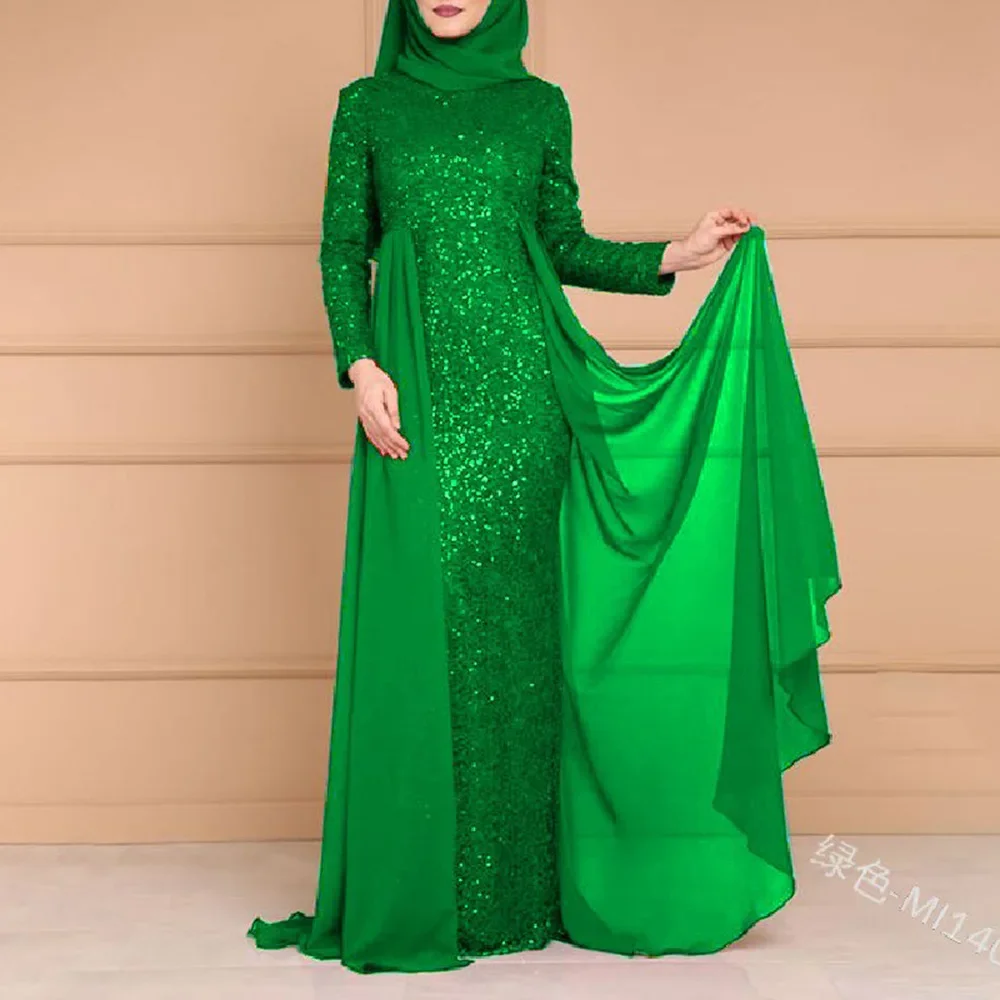 Slim Fit Sequined Dress for Women, Muslim Abaya, Dubai, Turkey, Arabic, Islamic Slim Dress, Long Sleeves, Caftan Hijab, Saudi