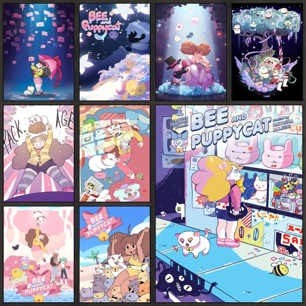 Animated Series Bee And Puppycat Cute Kawaii Poster Peel And Stick Wall Art PP Waterproof HD Bedroom Living Room Home Decor Gift