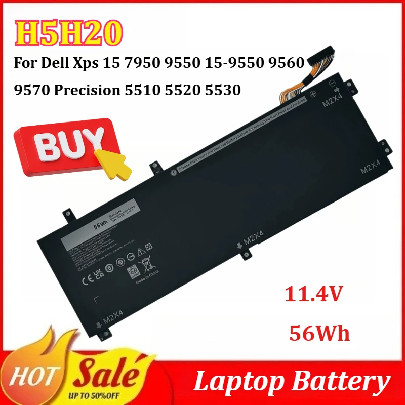 

Аккумулятор для ноутбуков Dell XPS 15 7950 9550 15-9550 9560 9570, Precision 5510 5520 5530, Inspiron 7590, H5H20 11.4V 56Wh
