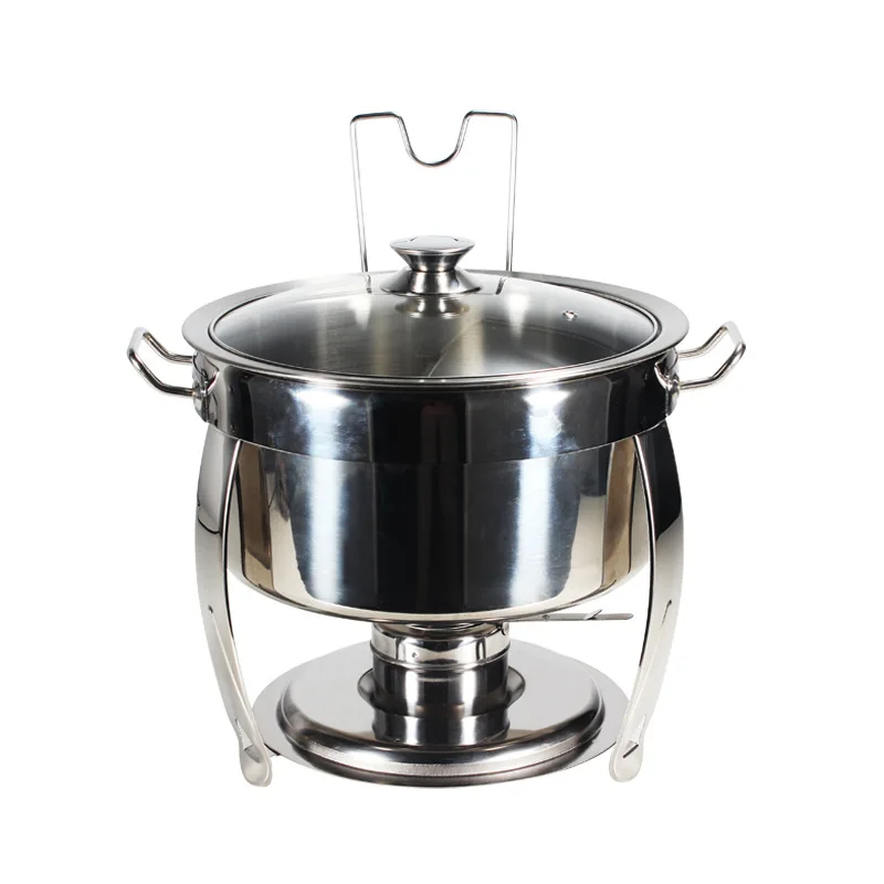 Stainless Steel Buffet Stove Dry Pot Small Hot Pot Round Full Flip Glass Lid Heat Preservation Stove