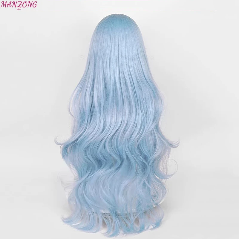 High Quality Ayanami Rei Wigs Anime EVA Cosplay Synthetic Long Wavy Blue Heat Resistant Hair Wig for Daily Party