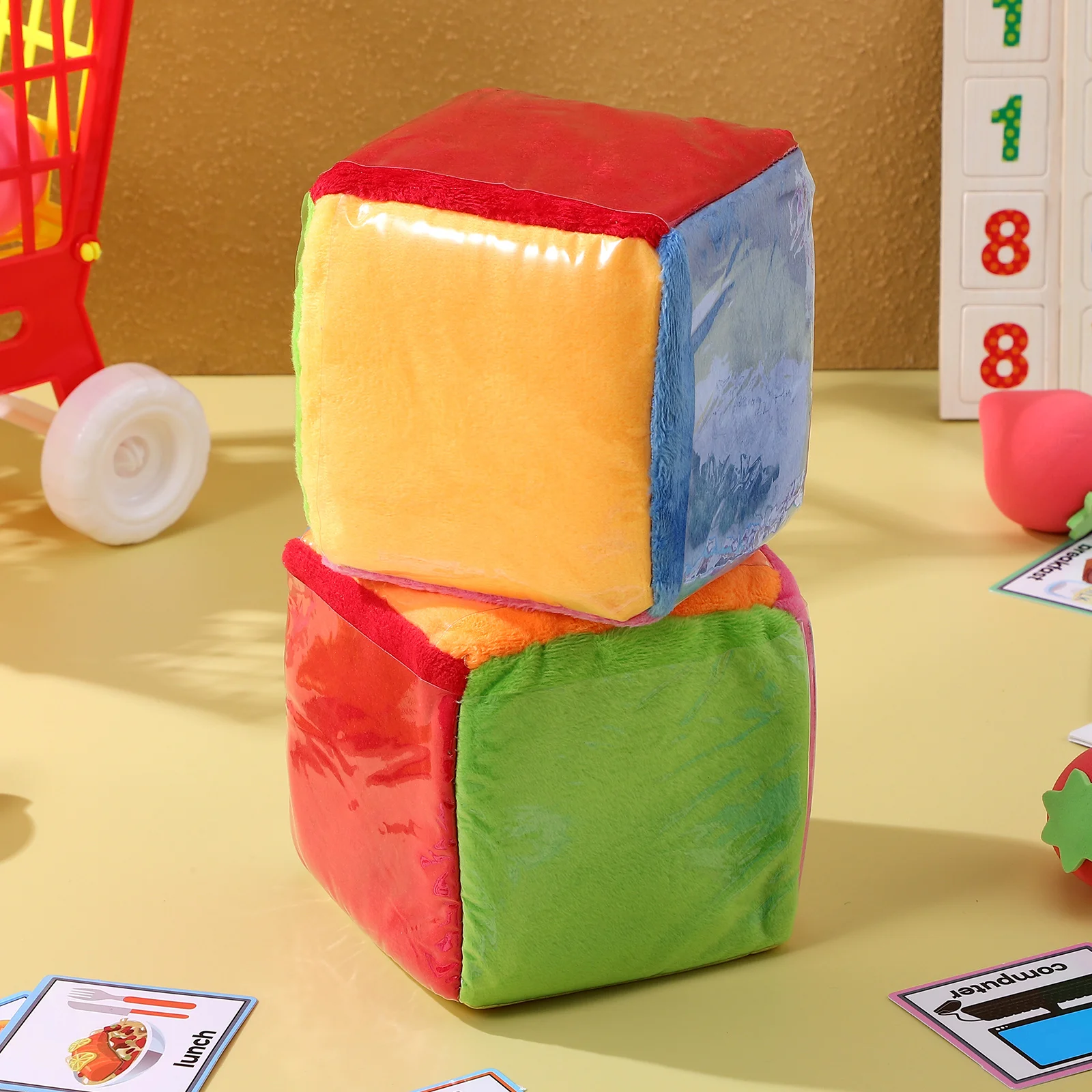 2 Pcs Game Props Block Plush Toy Learning Games Toddler Large Pocket