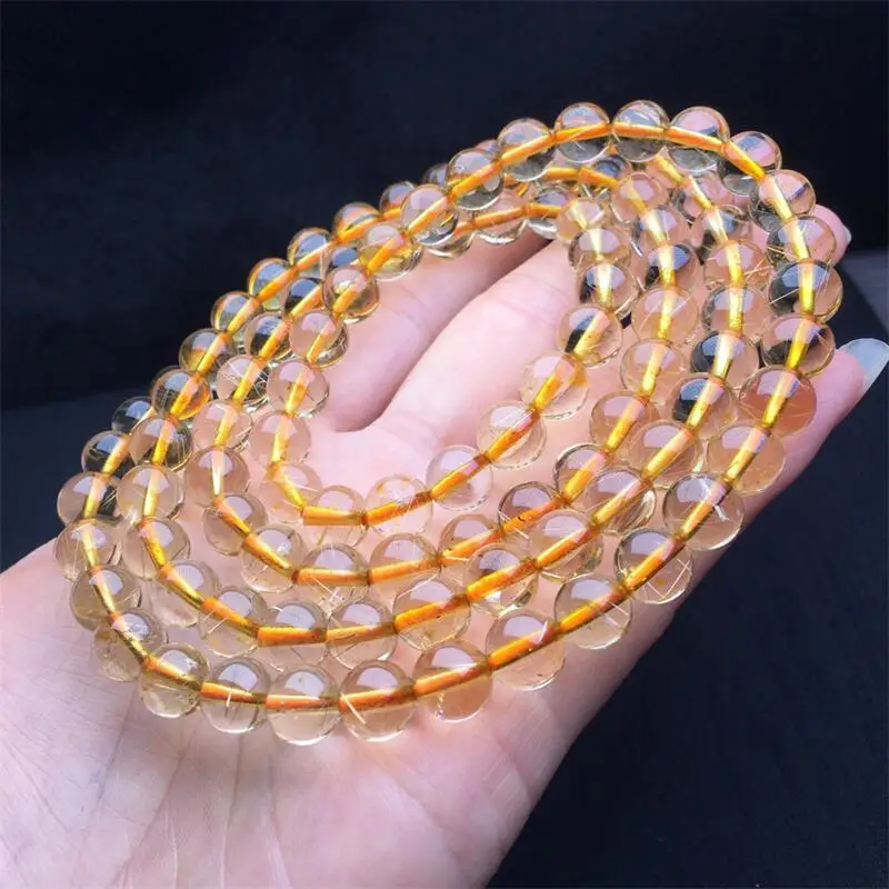 7.5MM Natural Golden Rutilated 108bead Bracelet Handmade Crystal Quartz Jewelry Stretch Bangle Children Birthday Gift 1pcs