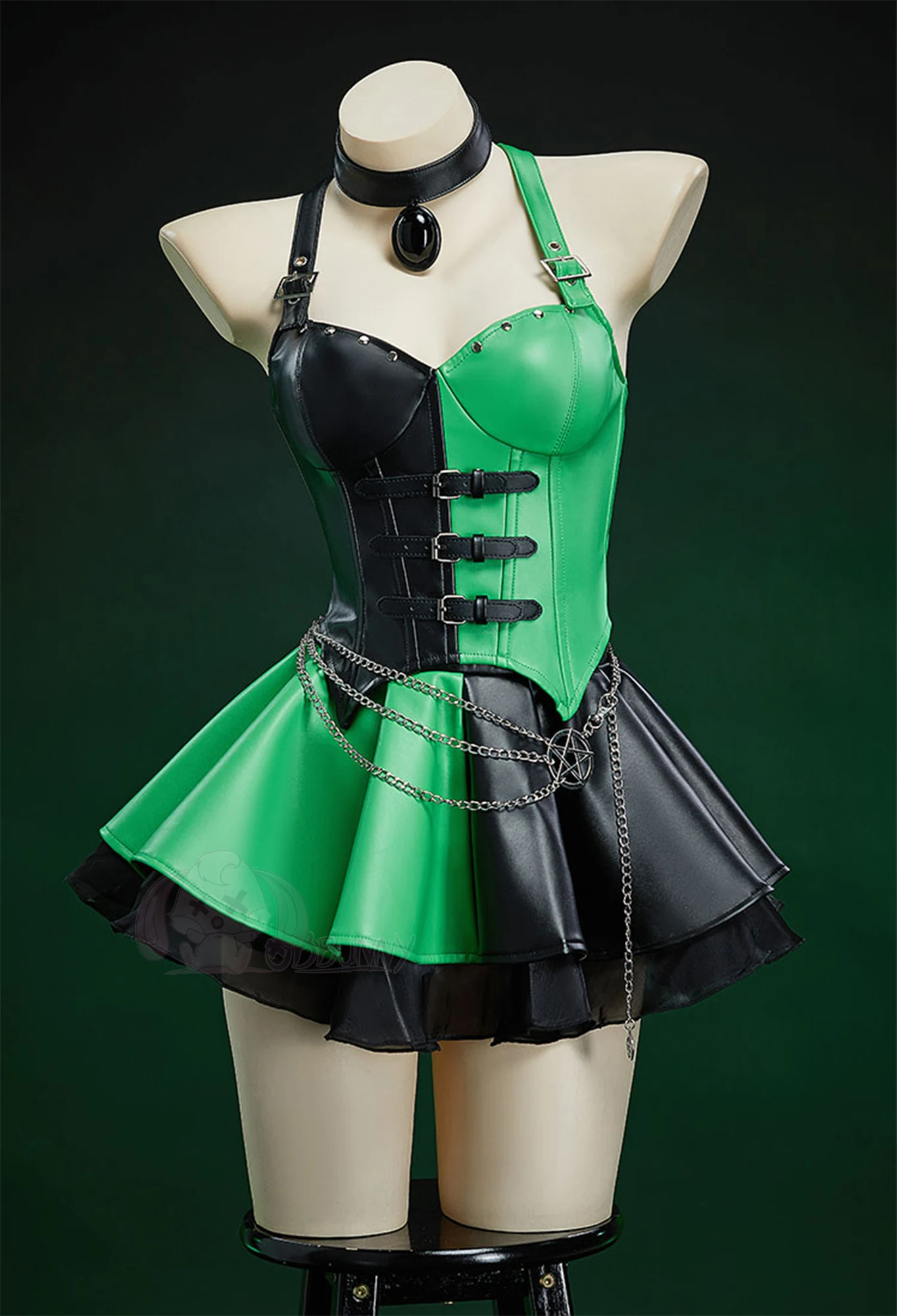 Inspired Shego Cosplay Costume for Women Anti-Heroine Outfit Green Black Spaghetti Strap Faux Leather Dress For Comic Hallowmas