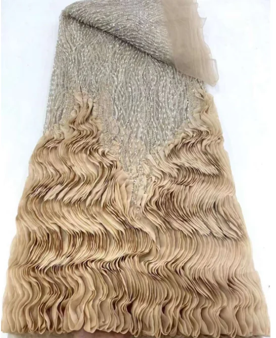 2024 High Quality African Lace Fabric Sequins Mesh Luxury Heavy bead Embroidered Tulle Fabric for Sewing Dresses