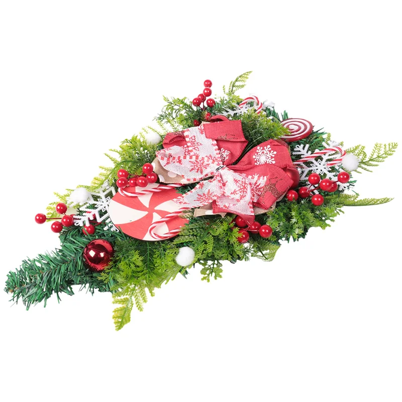 AA80-عيد الميلاد حلوى قصب إكليل للباب الأمامي عيد الميلاد درج زينة عيد الميلاد إكليل للديكور الداخلي 12X24 بوصة