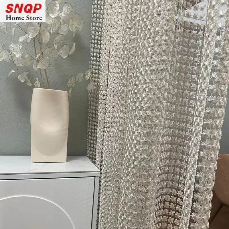 

Custom Size Modern Fashion Simple Water-soluble Tulle Embroidery Sheer Luxury Curtains for Living Room Bedroom Dining Woven