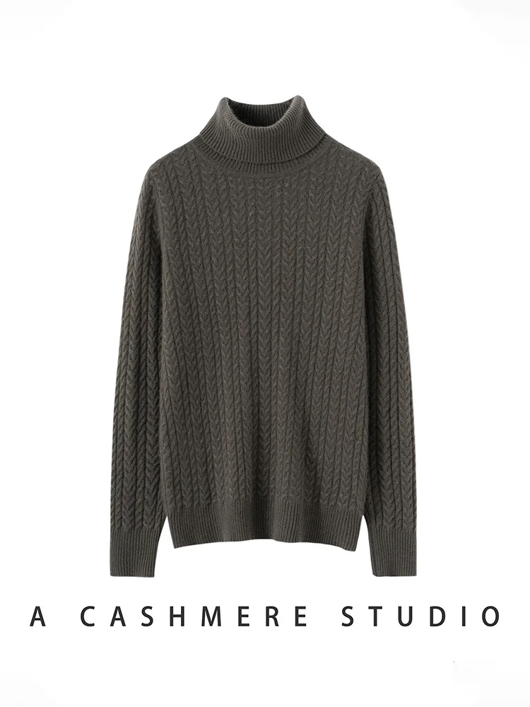 2025New mujeres 100% suéter de cachemira cuello alto Cable tejido básico jersey de manga larga Otoño Invierno suave cálido Casual prendas de punto Tops