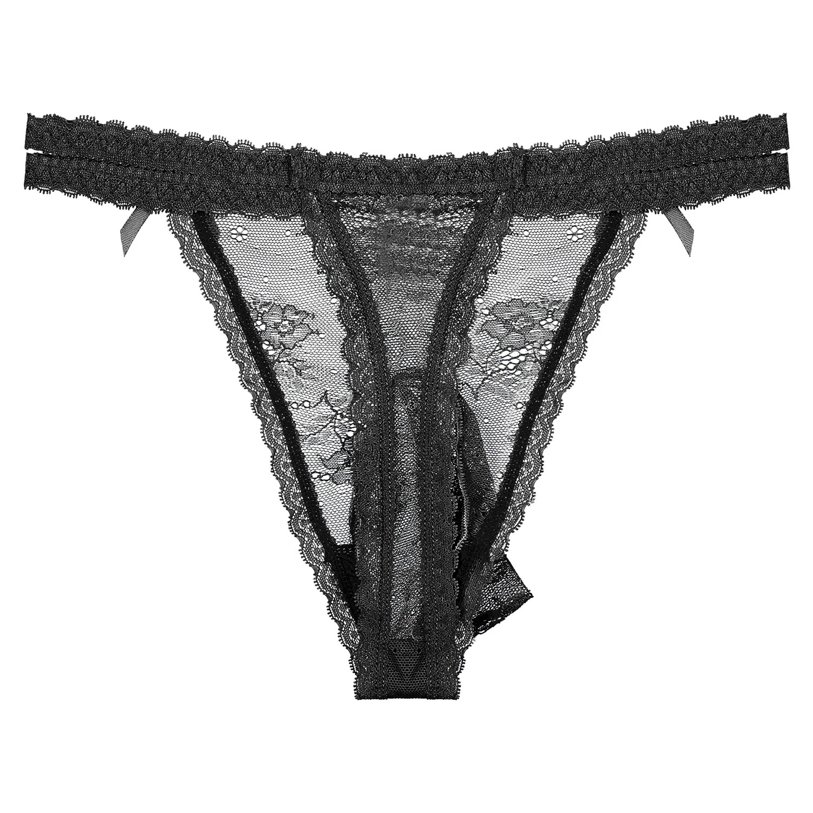 Mens G-string Briefs See-through Sissy Lace Thong Bulge Pouch Exotic Panties Low Rise T-back Lingerie Sexy Underwear Underpants