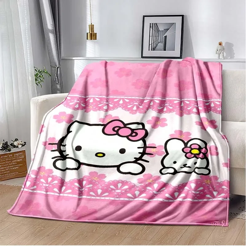 HelloKitty kawaii Cartoon Anime Throws Blanket Kids Super Soft Blankt for Travel Couch Sofa Picnic Flannel Blanket Birthday Gift