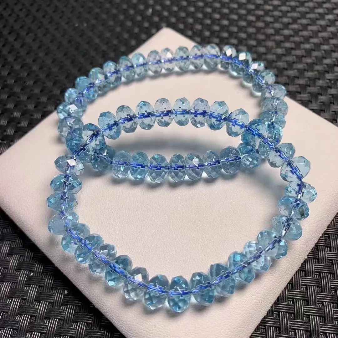 1 Pc Fengbaowu Natural Blue Topaz Abacus Faceted Beads Bracelet Crystal Reiki Healing Stone Fashion Jewelry Gift For Women