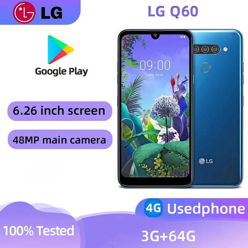 LG Q60 4g SmartPhone Android 6.26 inches LCD Screen 3500mAh  48MP Camera Used Phone