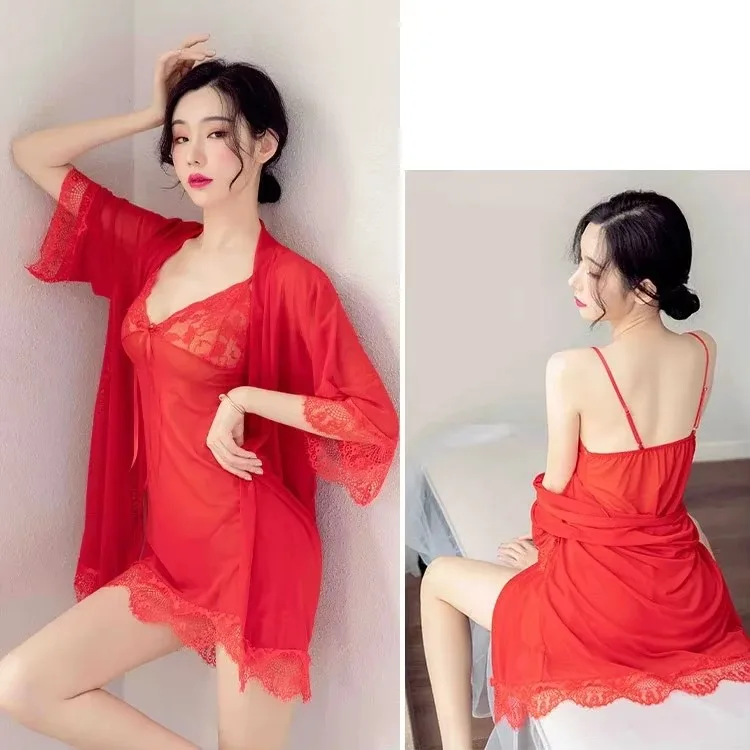 

Hot Sexy Transparent Sleepwear Casual Pajamas For Women Sets Suit Chiffon Off Shoulder Shirt Suspender Sleep Tops Nightdress