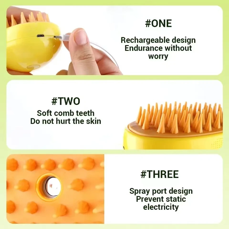 2 Pcs Cat Steam Brush Electric Spray Water Pet Comb Soft USB Silicone Depilation Dogs Massage Bath Hair Brush Grooming Supplies