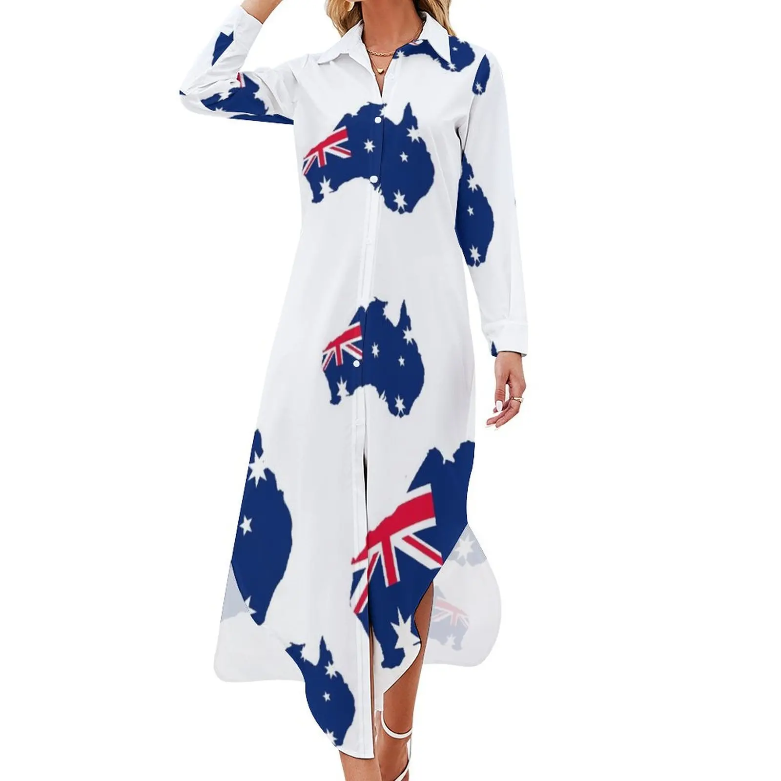 Robe chemise à manches longues pour femmes, robe de gala, robe de soirée élégante, célébrité de luxe, drapeau australien, 3