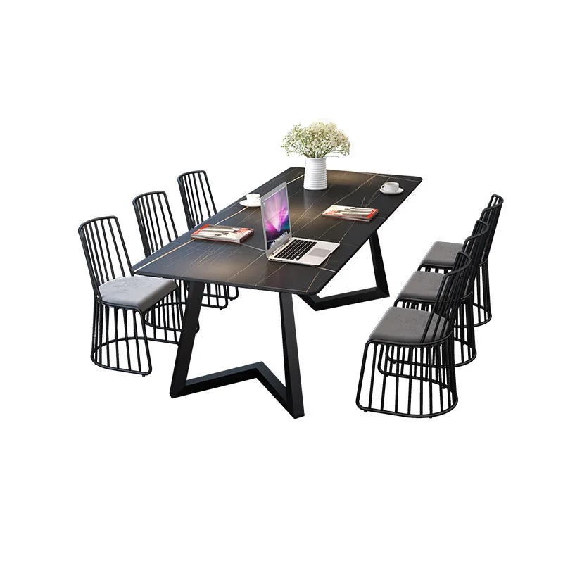 Italian slate conference table, simple office marble negotiation table and chairs, light luxury studio strip training table