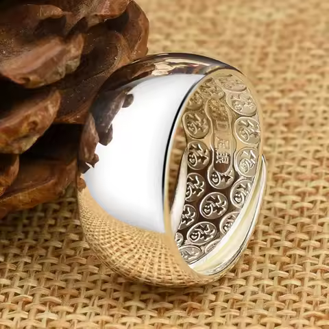 New 925 Silver glossy big domineering exaggerated light luxury without mosaic opening adjustable ring