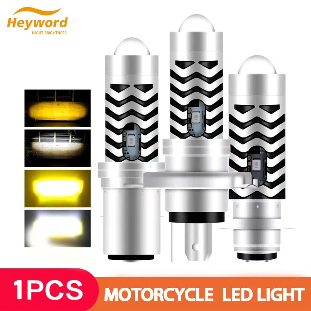 H4 H6 BA20D LED Motorcycle Light Bulb 1pc LED Fisheye Lens Dual Color White Yellow CSP Chip Motorbike Headlight Scooter Fog Lamp