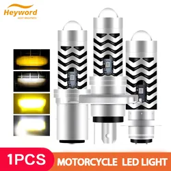 H4 H6 BA20D LED Motorcycle Light Bulb 1pc LED Fisheye Lens Dual Color White Yellow CSP Chip Motorbike Headlight Scooter Fog Lamp