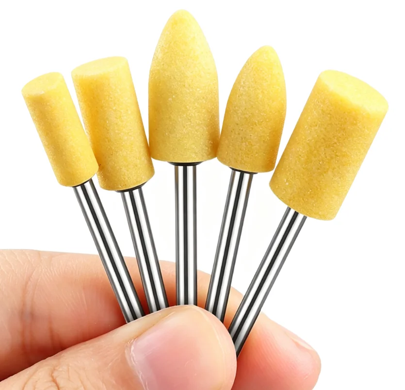 100PCS/Box Yellow Corundum Grinding Head 3mm Handle Grinding Head Set Flint Grinding Head Suitable for Deburring and Polishing