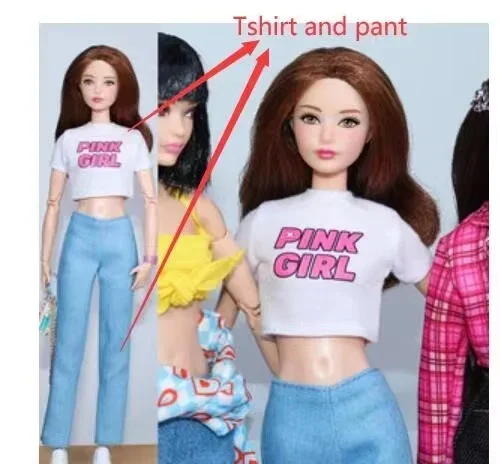 White Crop Top Jeans Pants 1/6 Doll Clothes For Barbie Clothing For Barbie Outfit Set Shirt Trousers 11.5