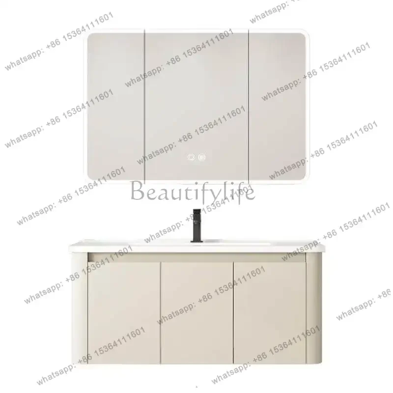 Space aluminum bathroom cabinet ceramic integrated basin small apartment locker combination new bathroom hanging cabinet