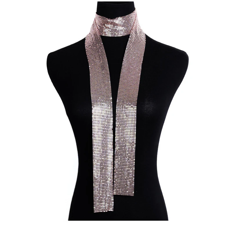 Fashionable Sequin Scarf Necklace Women\'s Personality Simple Accessories Long Neck Stitching Alloy Collar Clothing Matching