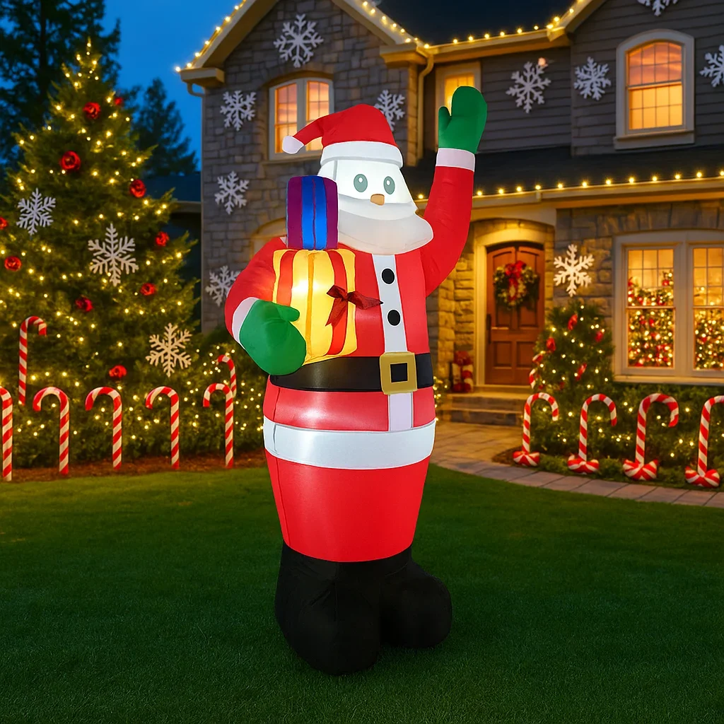 6FTchristmas Decorations Inflatable Santa Claus Holding Gift Toys Home Yard  Ornaments With LED Decor Christmas Supplies Outdo