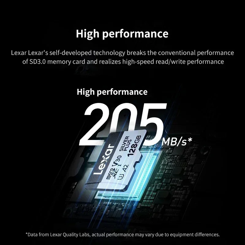 بطاقة Lexar Silver Plus الخاصة بالطائرة بدون طيار SDXC A2 4K V30 U3 64GB 128GB 256GB 1TB قراءة 205 برميل/الثانية بطاقات ذاكرة TF لـ DJI UAV